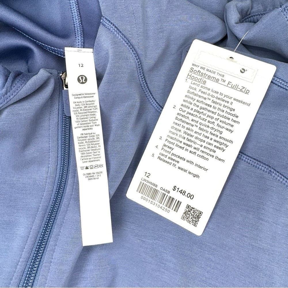Lululemon Softstreme Full Zip Hoodie Jacket Oasis Blue Size 12 NWT - Picture 11 of 11